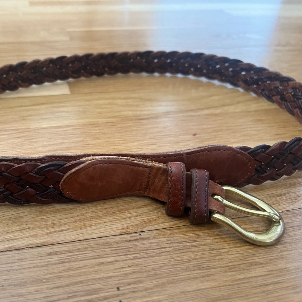 Coach Brown Braided Leather Belt with Brass Buckle